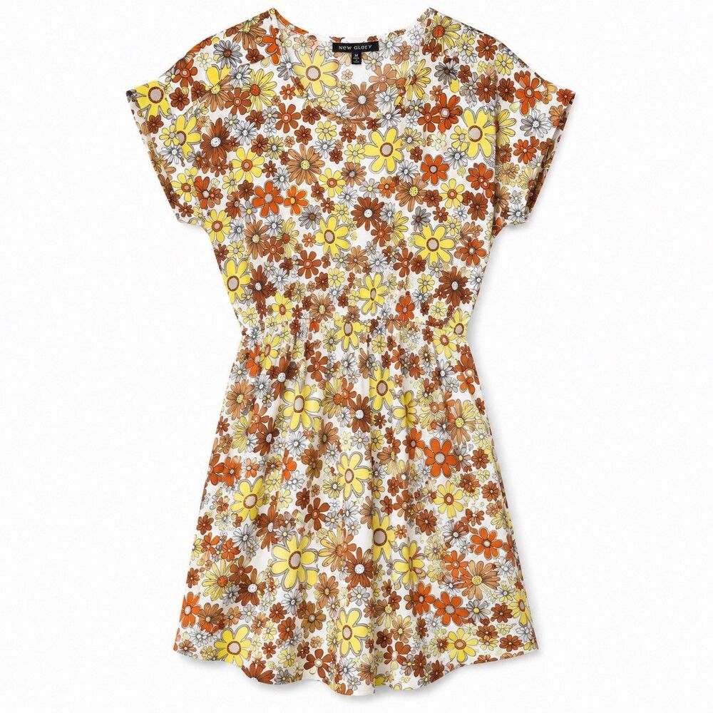 New Glory Dress Women's Medium Multicolor Retro Floral Elastic Waist Short